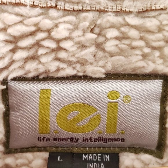 LEI 90s Faux Suede Sherpa Lined Collared Jacket Tan Large - Picture 9 of 9